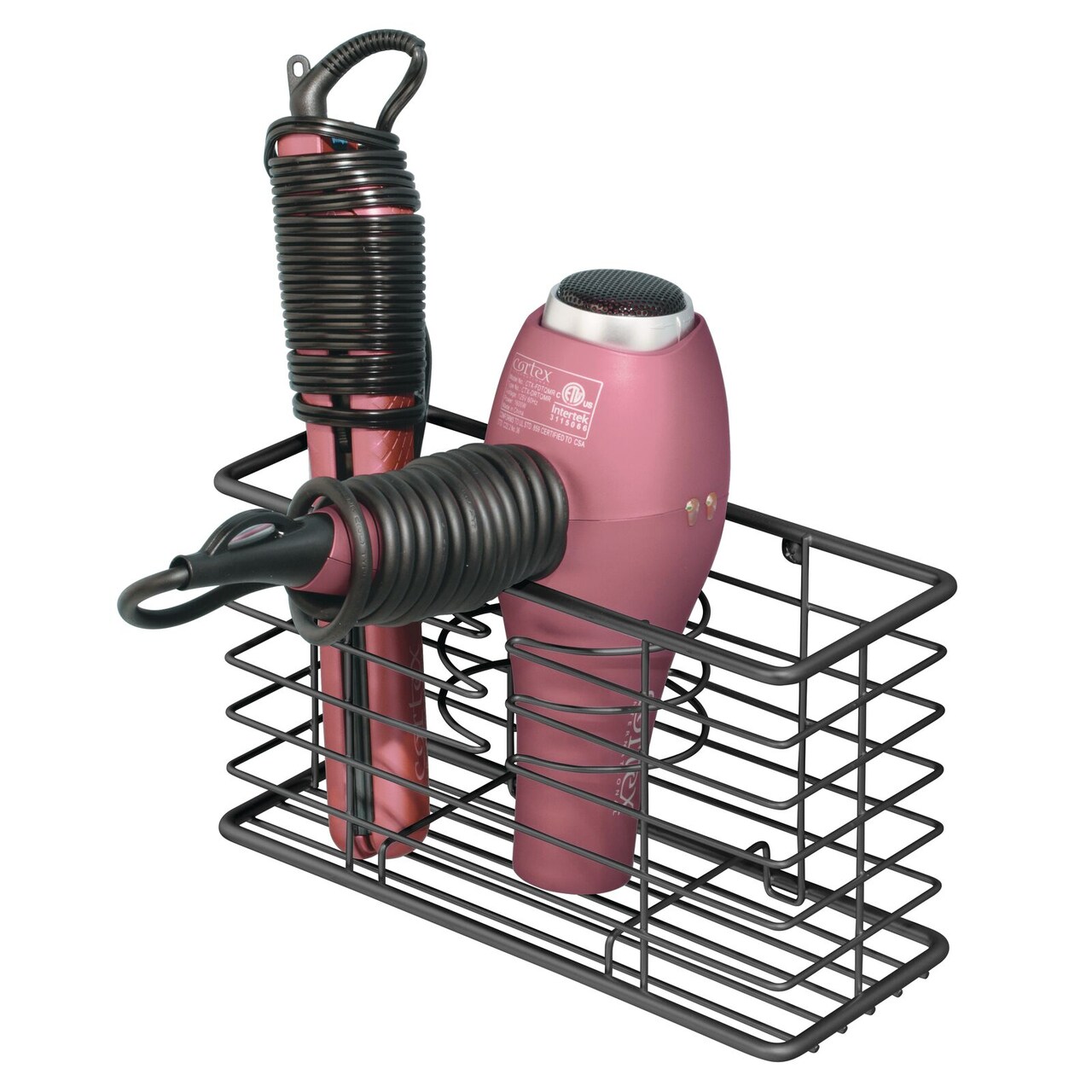 mDesign Steel Wall Mount Hair Dryer Storage Organizer Basket Holder